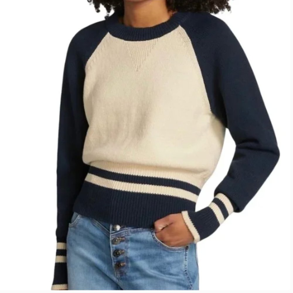 VERONICA BEARD Colorblock Pattern Crew Neck Sweater